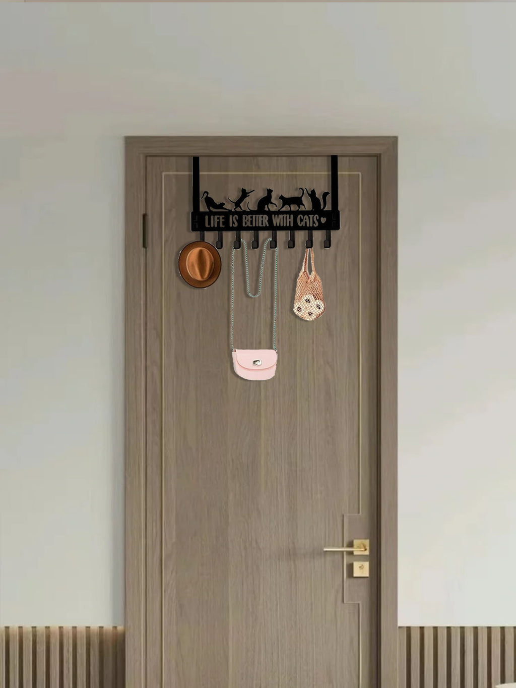 Over-The-Door Cat Organizer,8 Multi-Purpose Hooks For Wall Or Door, Home Storage