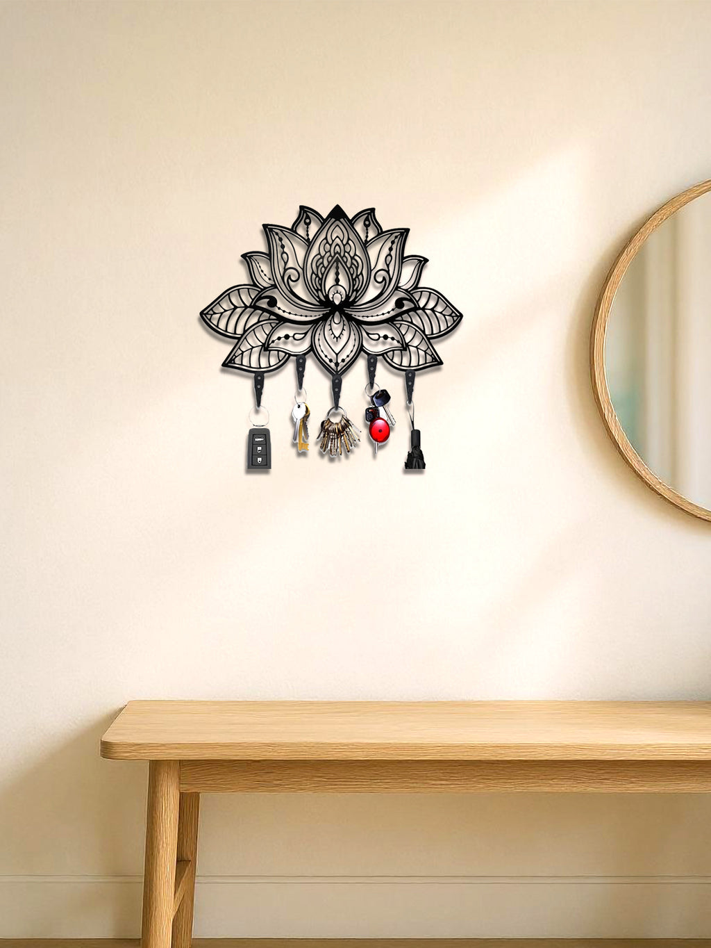 Modern Lotus Key Holder Wall Mount,Stylish Entryway Organizer With Coat&Hat Hook