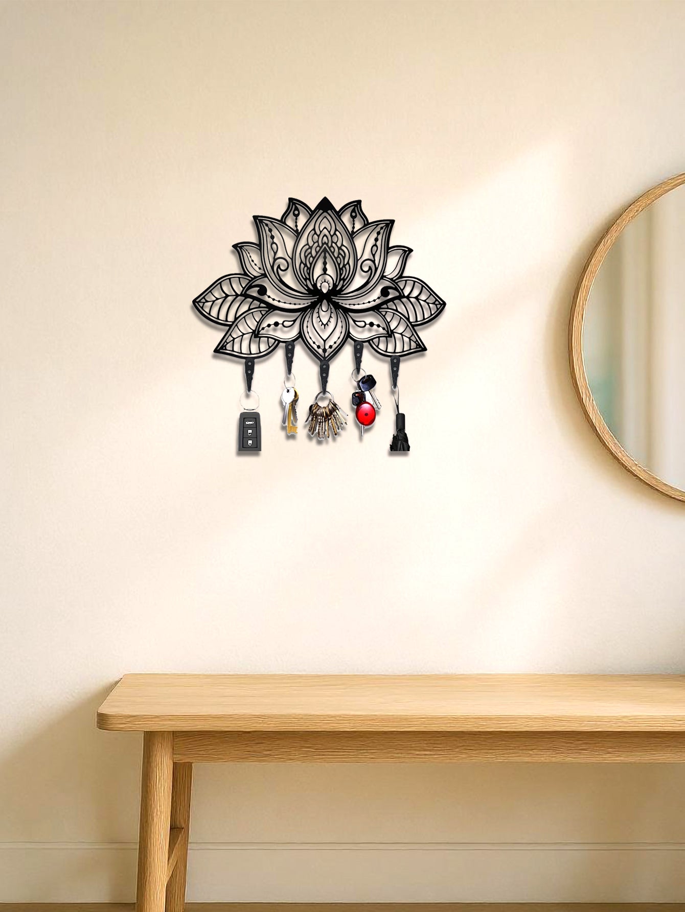 Modern Lotus Key Holder Wall Mount,Stylish Entryway Organizer With Coat&Hat Hook