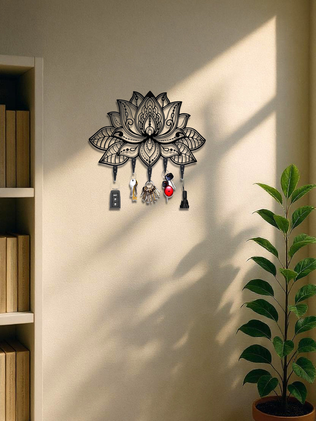 Modern Lotus Key Holder Wall Mount,Stylish Entryway Organizer With Coat&Hat Hook