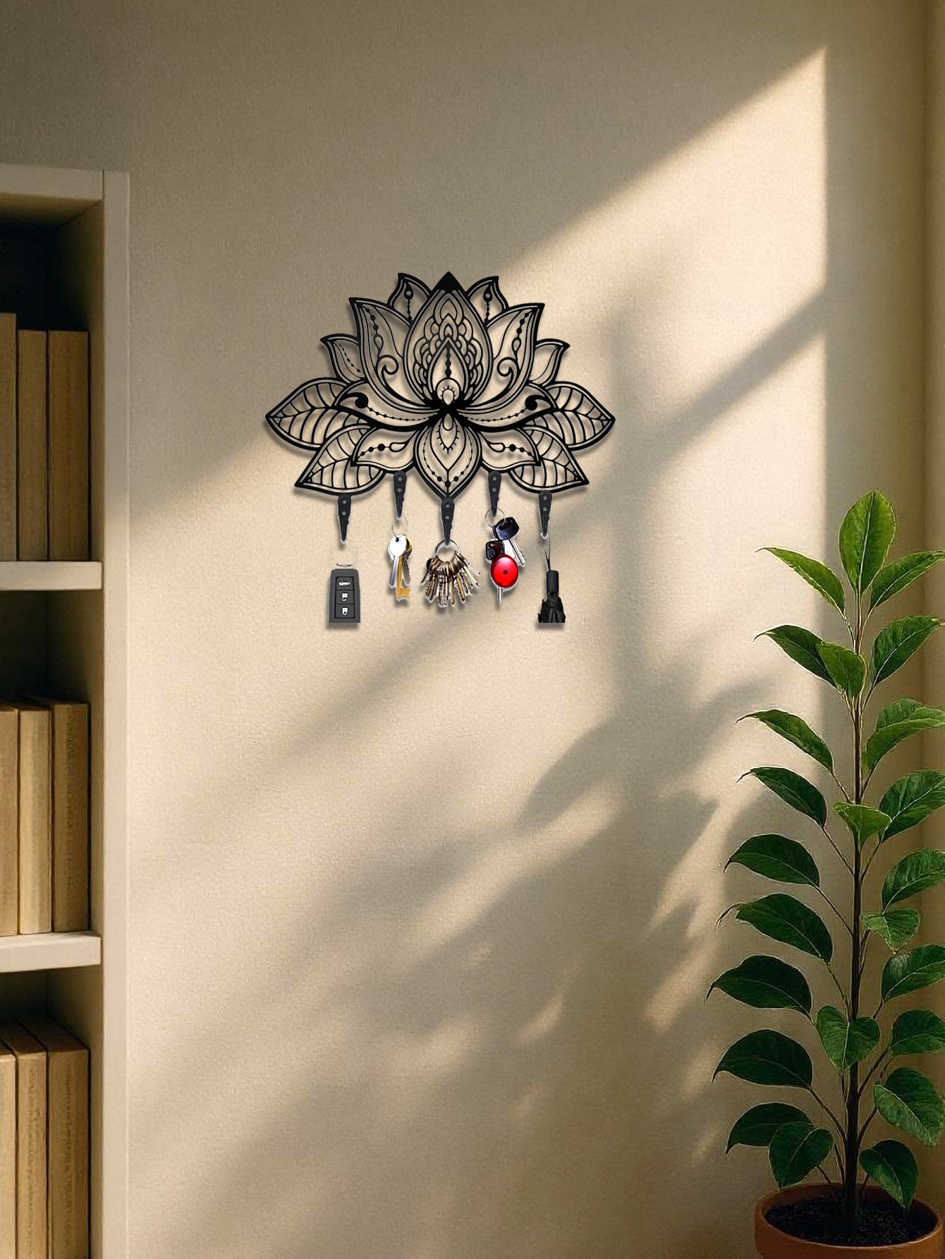 Modern Lotus Key Holder Wall Mount,Stylish Entryway Organizer With Coat&Hat Hook