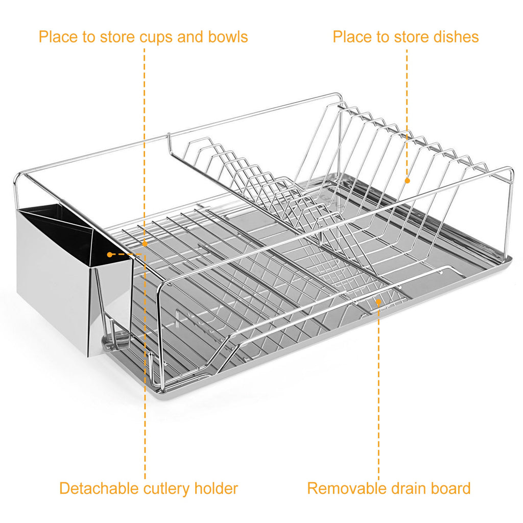 2 Size Optional Dish Drying Rack Stainless Steel Dish Rack With Drainboard Cutlery Holder Kitchen Dish Organizer