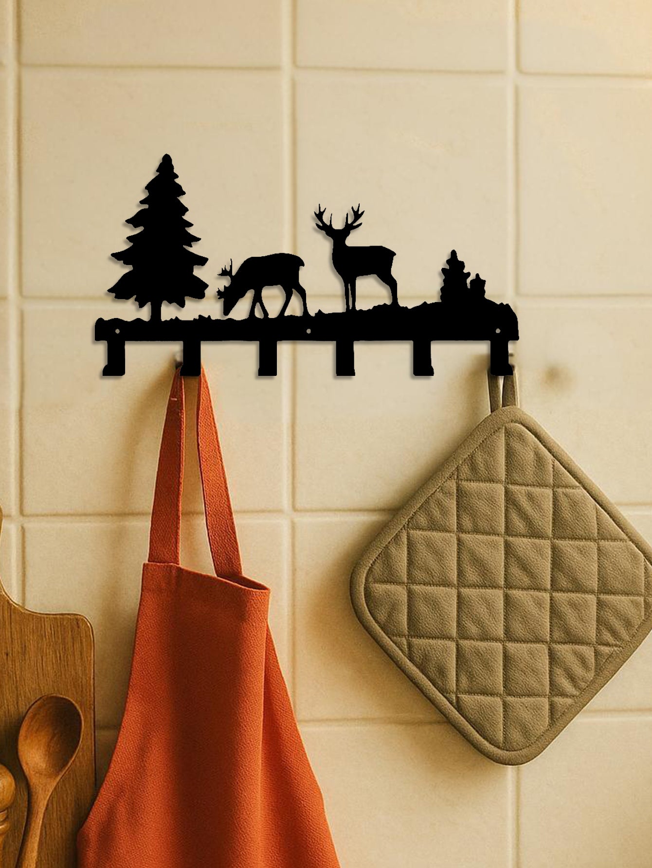 Wall Metal Elk Key Hook Rack - Wall Organizer For Clothes, Bags Entryway Decor