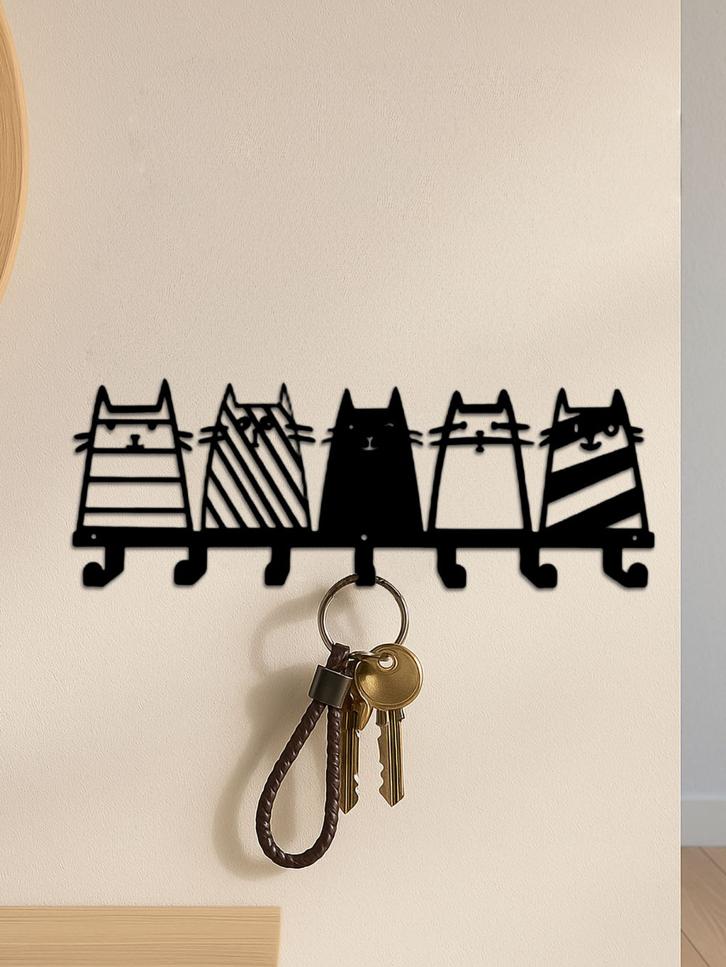 Feline Utility Hooks Wall Organizer W Hooks - Space-Saving Pet Lover Key Rack