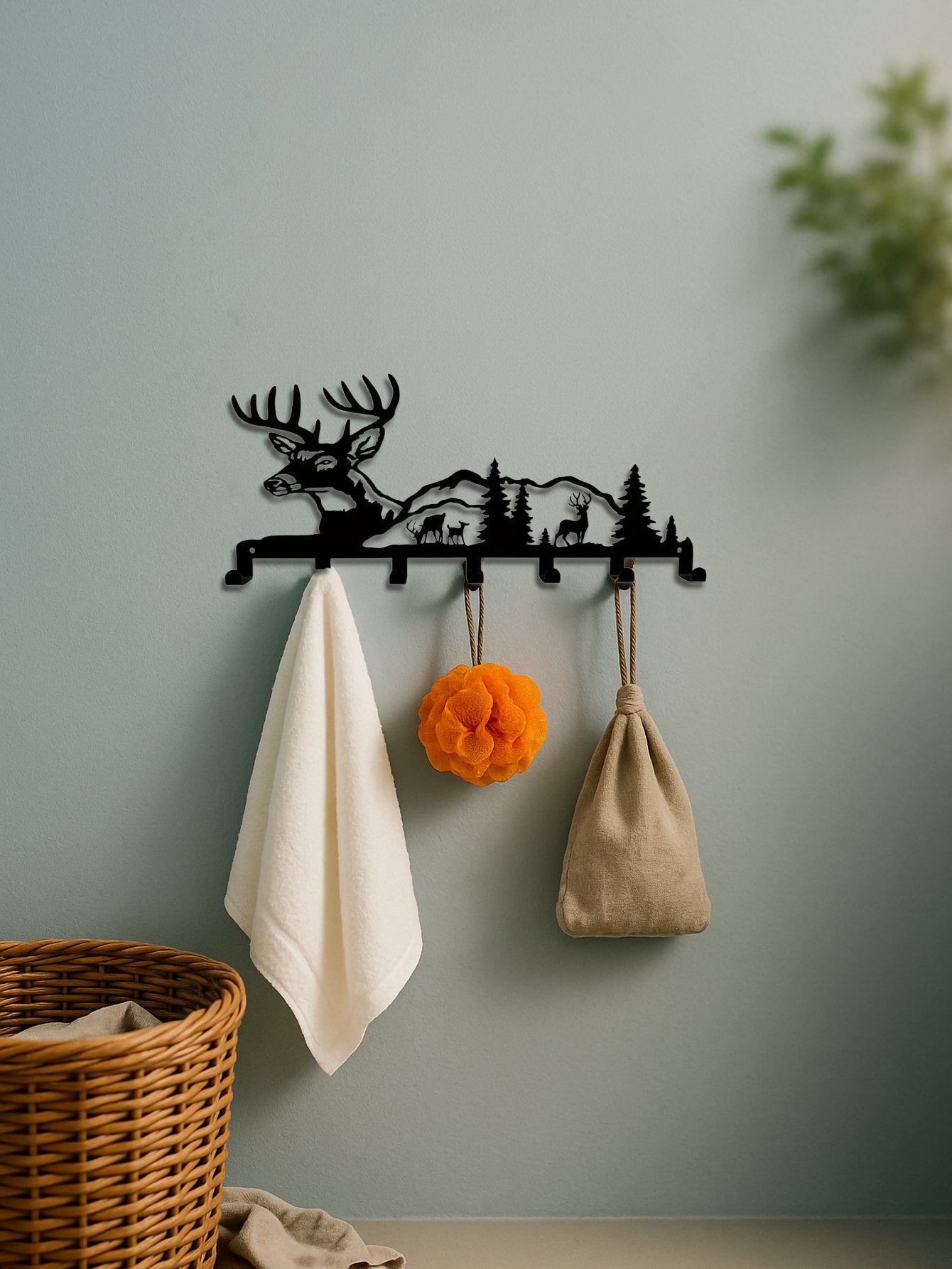 Deer And Forest Metal Key Hook - Nature-Themed Wall Organizer For Entryway Decor