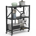 1Pc 3Tier Foldable Storage Shelf With Lockable Wheels No Assembly Rolling Utility Shelf Heavy Duty Collapsible Organizer Rack For Kitchen Living Room Basement Pantry Bedroom