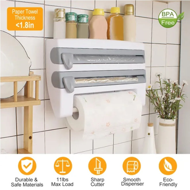 Kitchen Roll Distributor, Paper Roll Holder, Plastic Film Foil Organizer