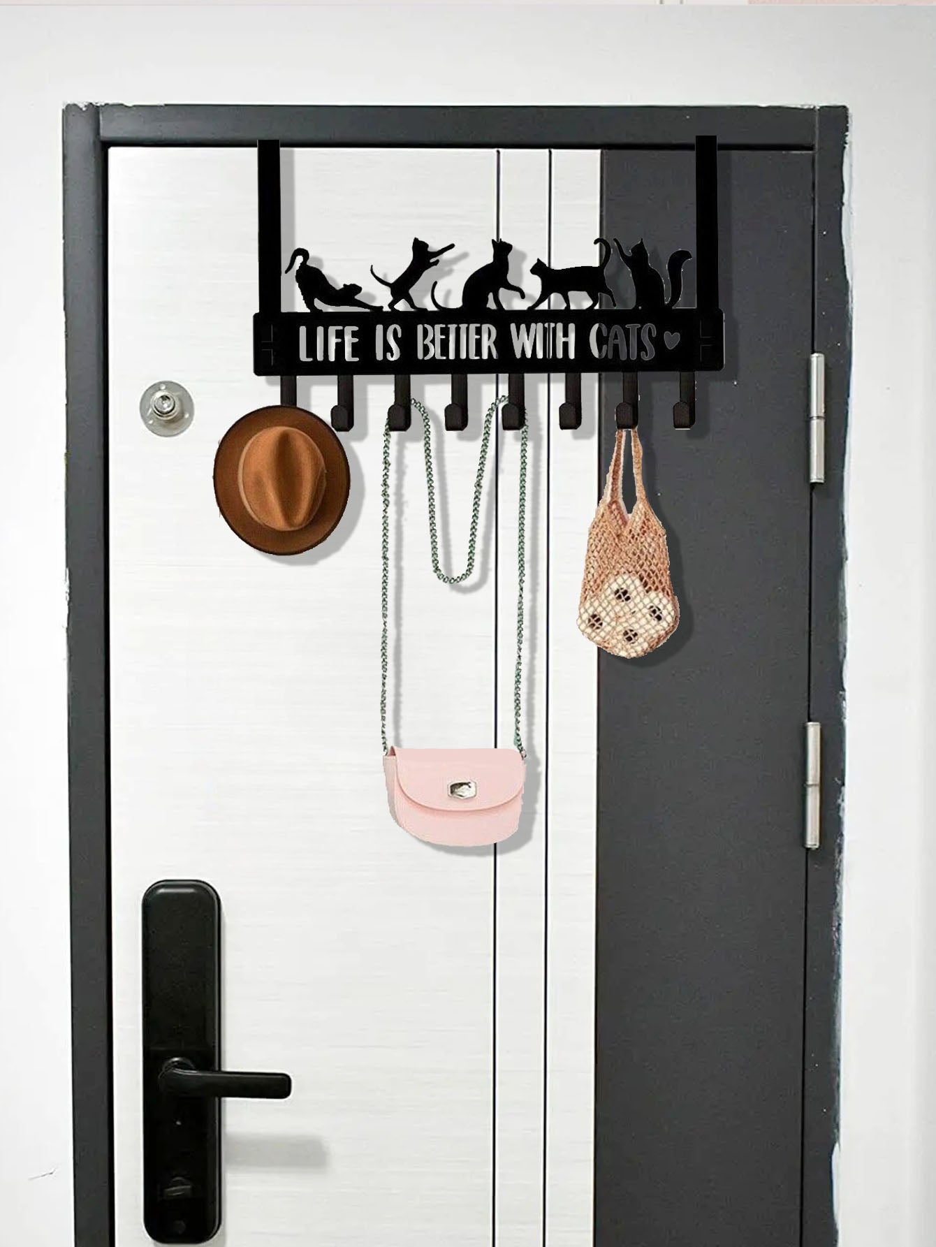 Over-The-Door Cat Organizer,8 Multi-Purpose Hooks For Wall Or Door, Home Storage