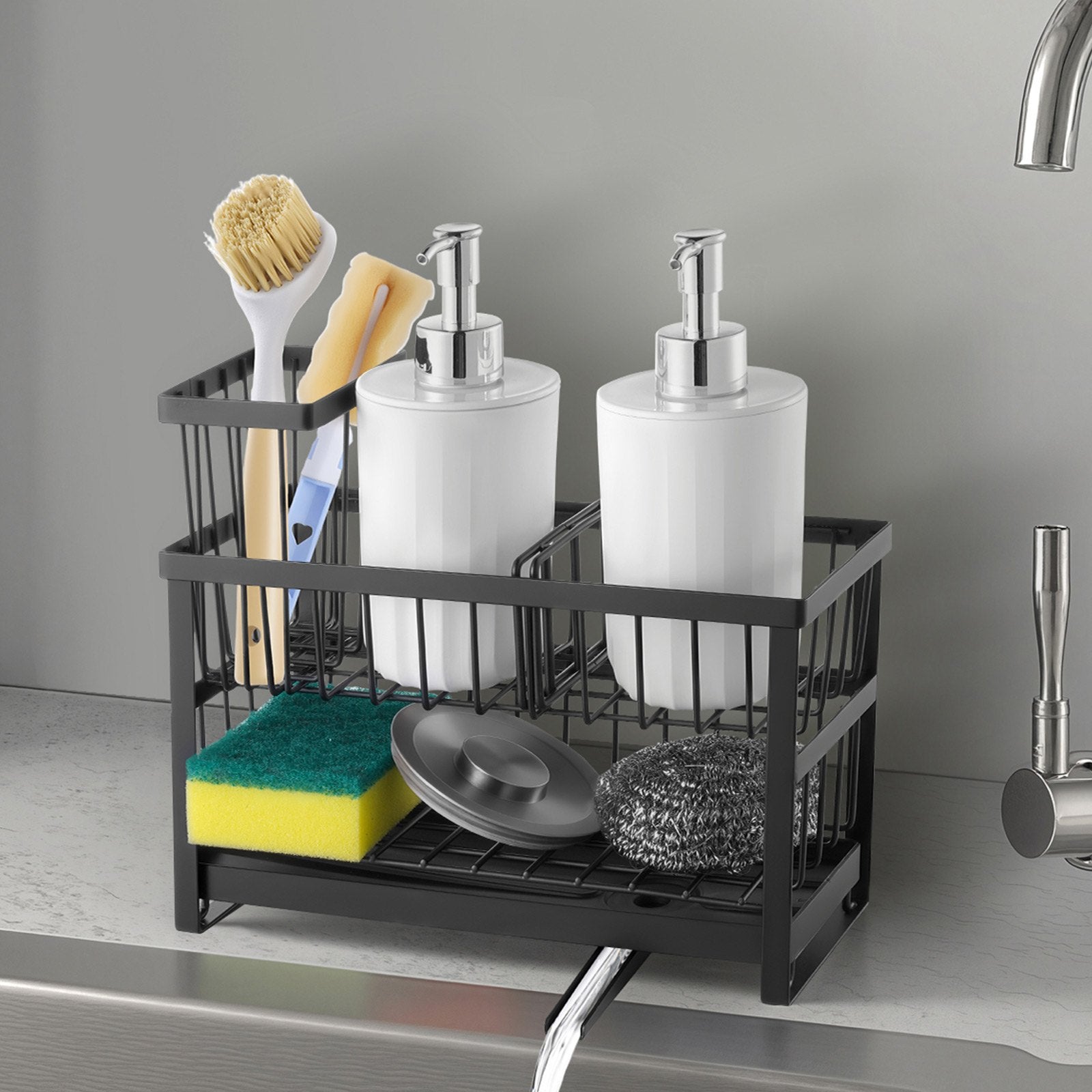 Kitchen Sink Caddy Organizer Sponge Holder For Kitchen EssentialsStorage