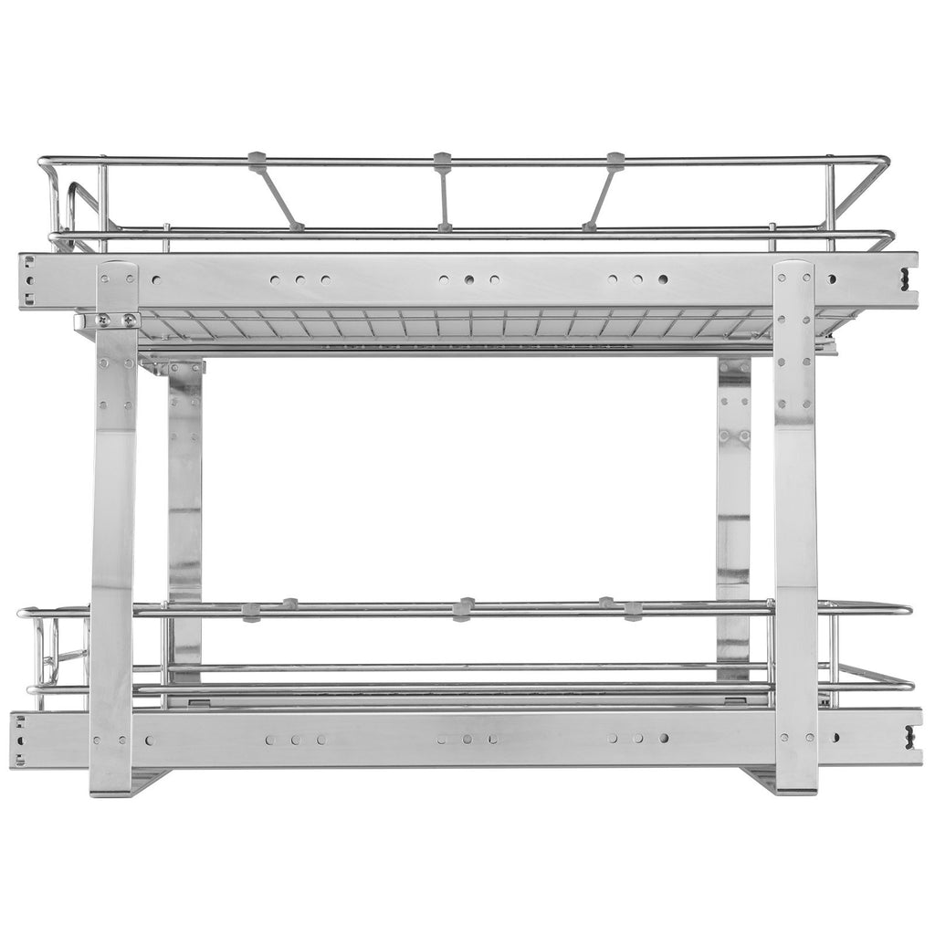 2 Tier Pull Out Cabinet Organizer, Heavy Duty Slide Out Pantry Shelves, Chrome-Plated Steel Roll Out Drawers, Sliding Drawer Storage For Inside Kitchen Cabinet, Bathroom, Under Sink,18.