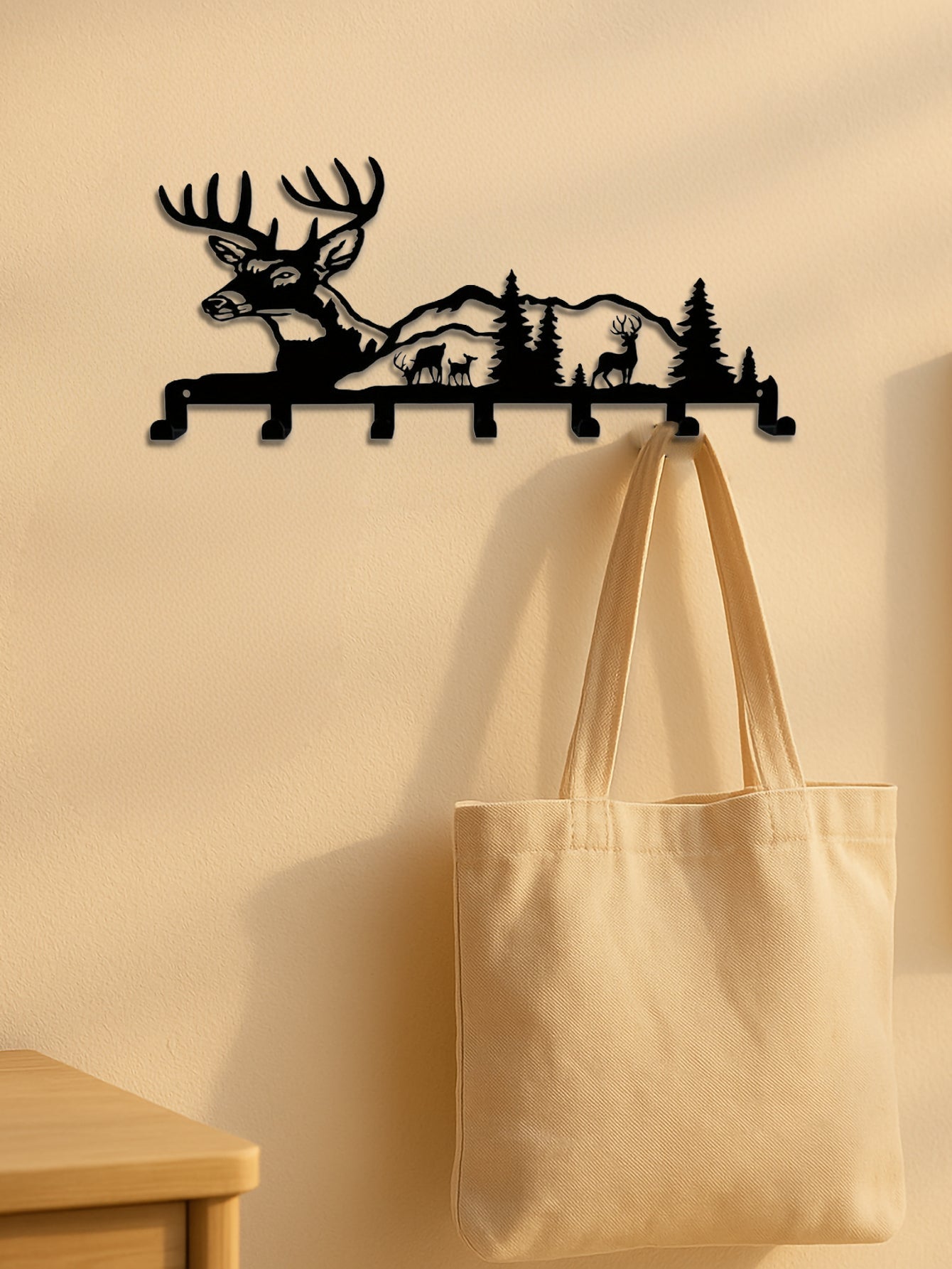 Deer And Forest Metal Key Hook - Nature-Themed Wall Organizer For Entryway Decor