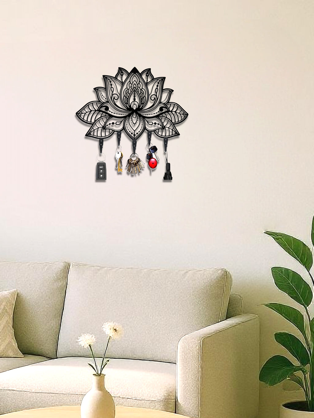 Modern Lotus Key Holder Wall Mount,Stylish Entryway Organizer With Coat&Hat Hook