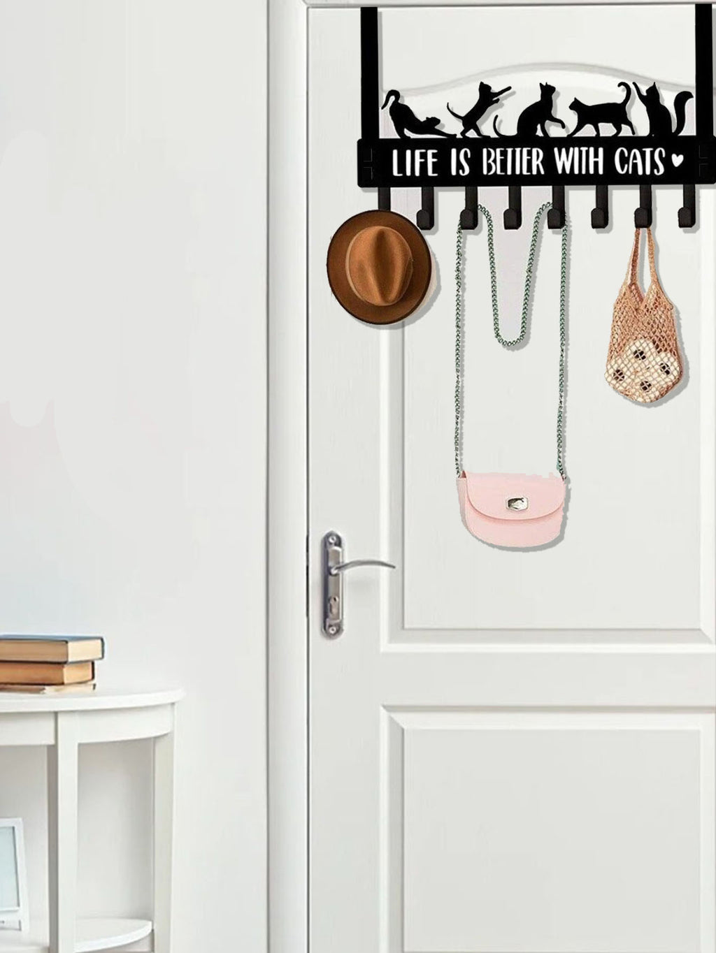 Over-The-Door Cat Organizer,8 Multi-Purpose Hooks For Wall Or Door, Home Storage