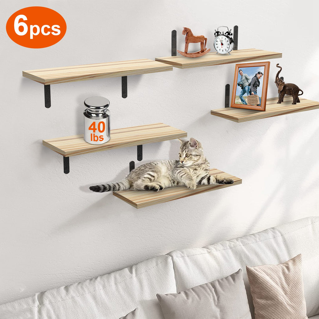 6 Sets Floating Shelves 15.74x5.74Inch Wall Mounted Shelves Wood Storage Shelves Metal Bracket Hanging Display Shelf Wall Organizer For Living Room Bathroom Kitchen Decor