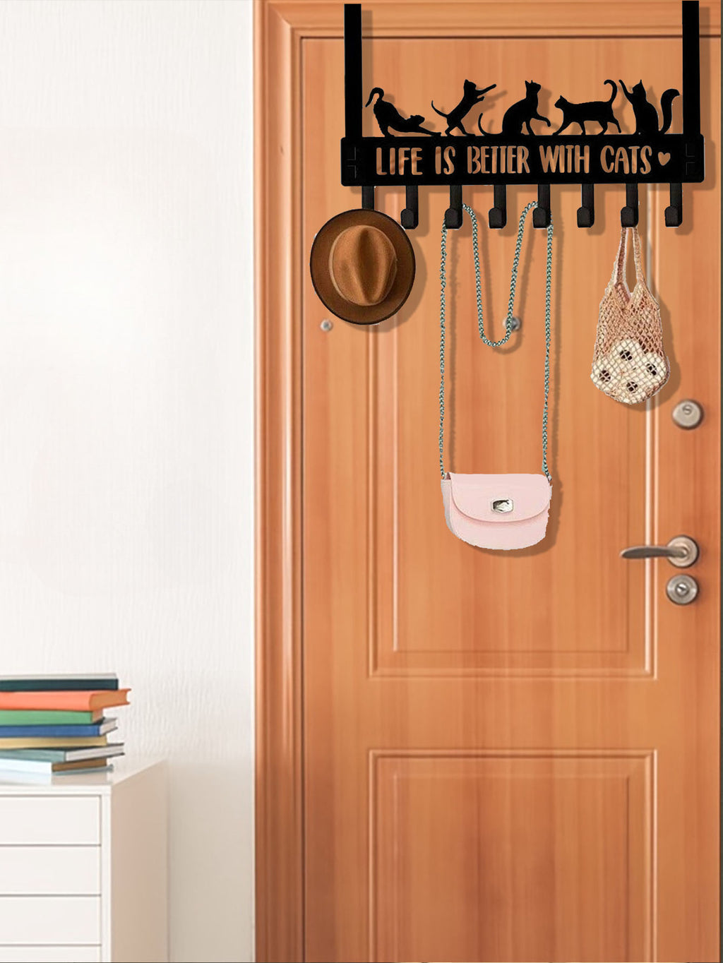 Over-The-Door Cat Organizer,8 Multi-Purpose Hooks For Wall Or Door, Home Storage