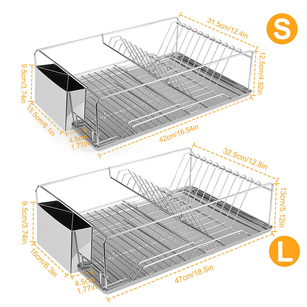 2 Size Optional Dish Drying Rack Stainless Steel Dish Rack With Drainboard Cutlery Holder Kitchen Dish Organizer