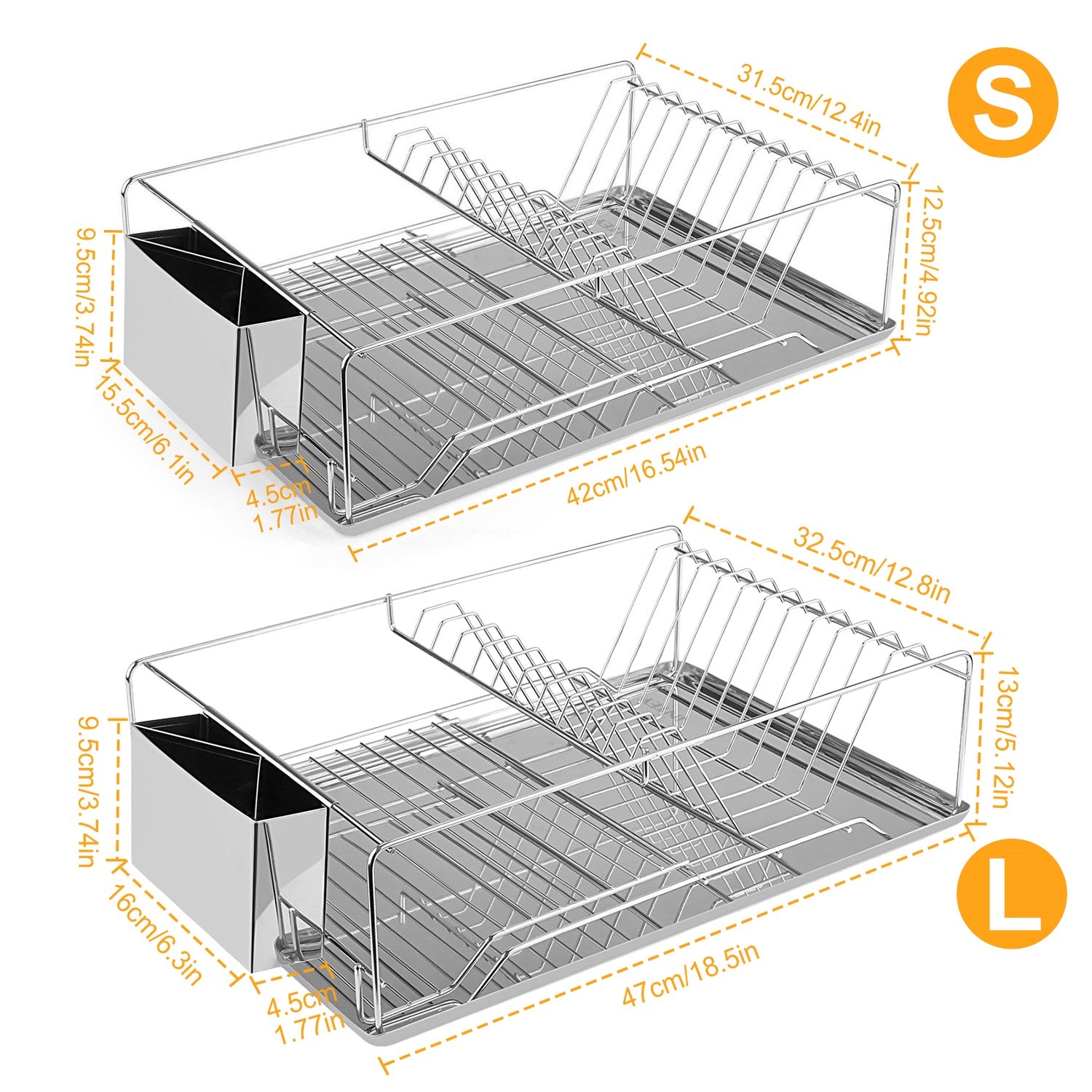 2 Size Optional Dish Drying Rack Stainless Steel Dish Rack With Drainboard Cutlery Holder Kitchen Dish Organizer