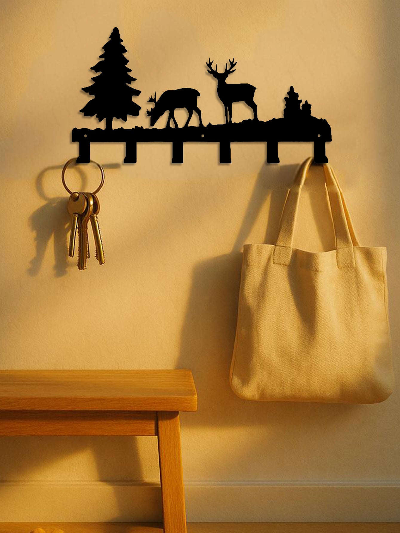 Wall Metal Elk Key Hook Rack - Wall Organizer For Clothes, Bags Entryway Decor