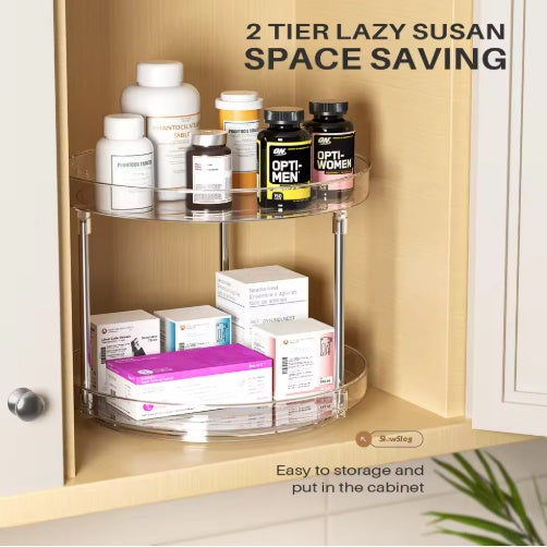 Pack Of 2 Double-layer Turntable Rotating Spice Rack Organization Spinning Organizer