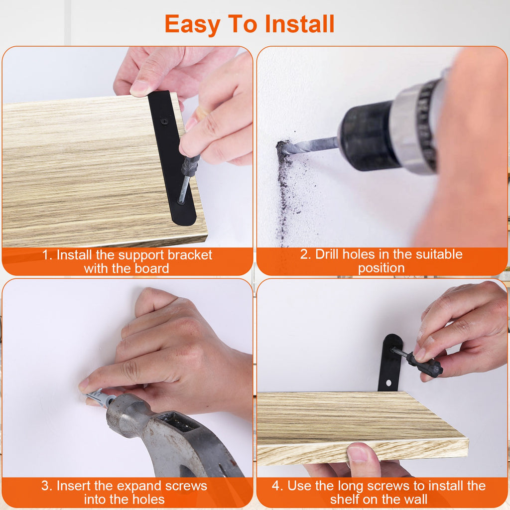 6 Sets Floating Shelves 15.74x5.74Inch Wall Mounted Shelves Wood Storage Shelves Metal Bracket Hanging Display Shelf Wall Organizer For Living Room Bathroom Kitchen Decor