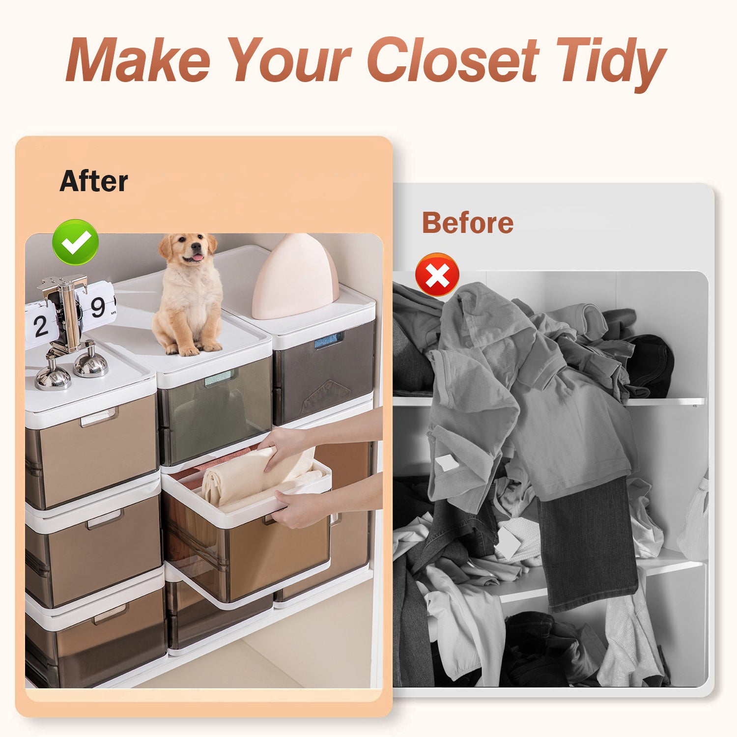 3 Pack Foldable Storage Bin With Lid Stackable Plastic Closet Organizer With Handle Divider Collapsible Drawer Organizer For Toys Clothes