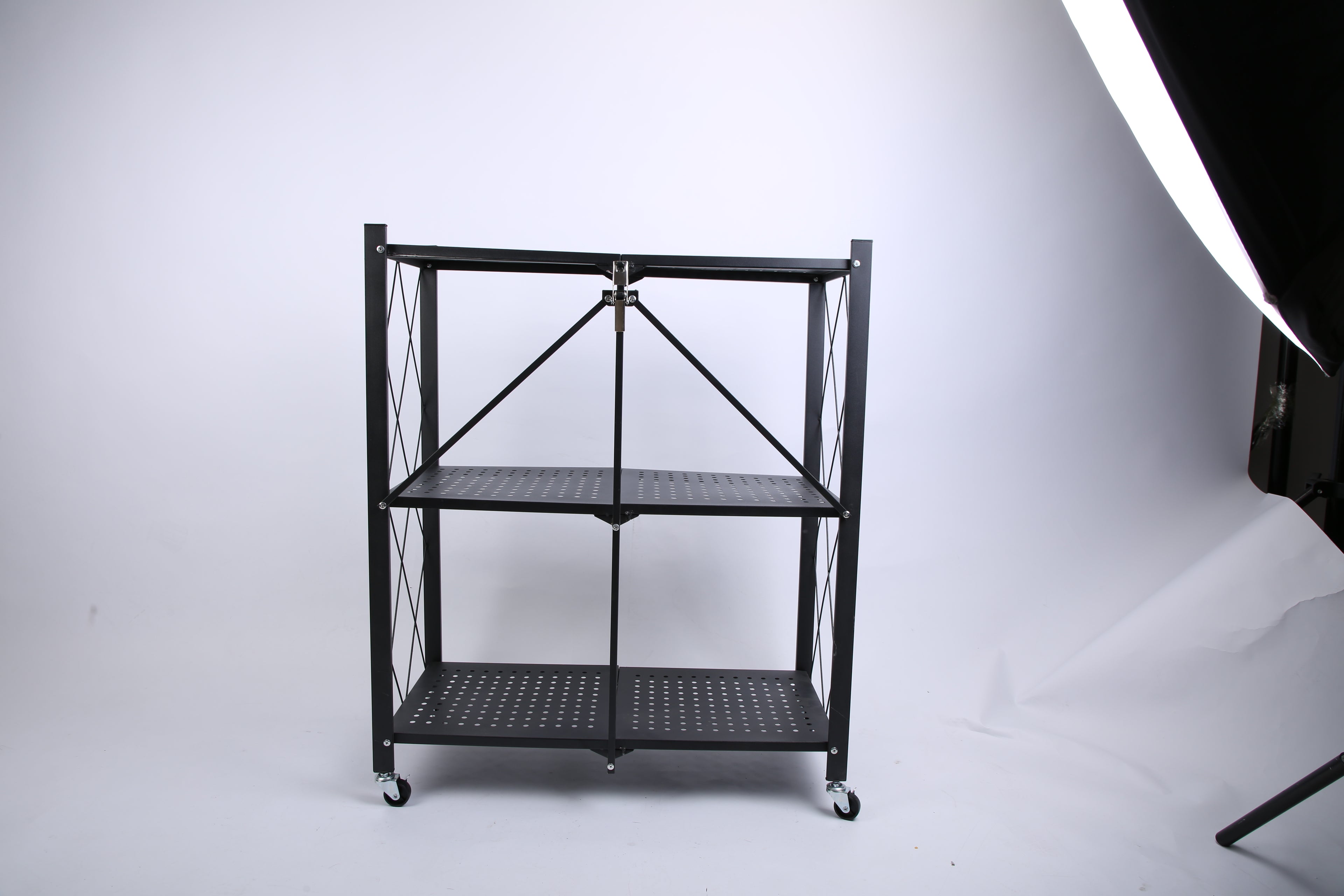 1Pc 3Tier Foldable Storage Shelf With Lockable Wheels No Assembly Rolling Utility Shelf Heavy Duty Collapsible Organizer Rack For Kitchen Living Room Basement Pantry Bedroom