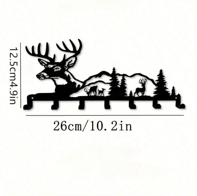 Deer And Forest Metal Key Hook - Nature-Themed Wall Organizer For Entryway Decor