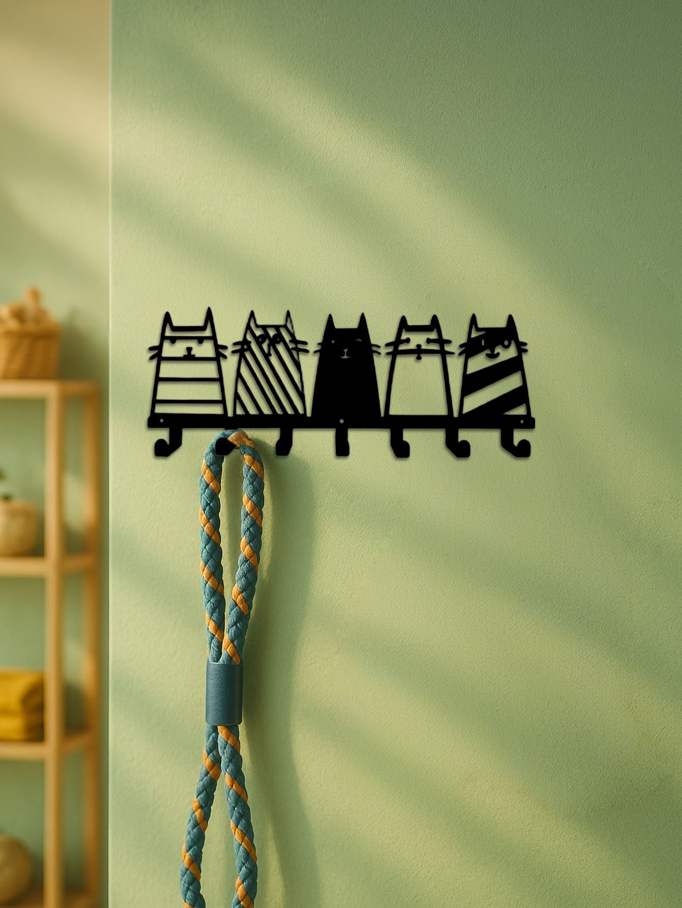 Feline Utility Hooks Wall Organizer W Hooks - Space-Saving Pet Lover Key Rack