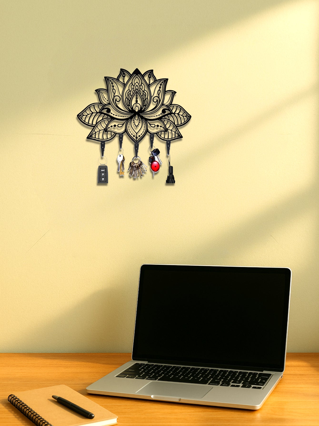 Modern Lotus Key Holder Wall Mount,Stylish Entryway Organizer With Coat&Hat Hook
