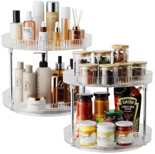 Pack Of 2 Double-layer Turntable Rotating Spice Rack Organization Spinning Organizer